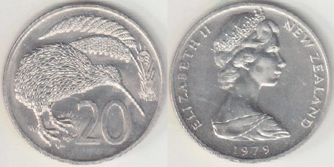 1979 New Zealand 20 Cents (chUnc) A004552